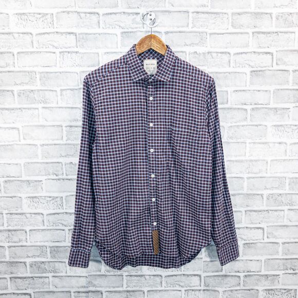 BILLY REID Men's fit 1 Button up Shirt in Maroon Blue check cotton size Small - Picture 1 of 5